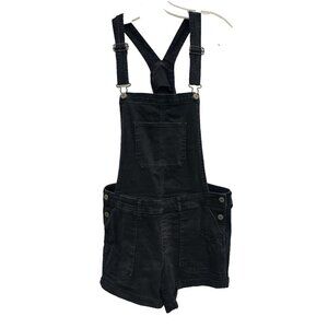 Hollister Womens Denim Low Rise Overalls Shortalls Medium Black Distressed